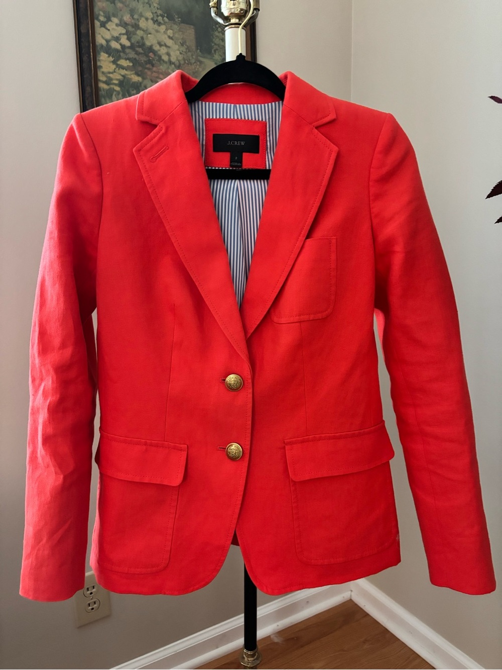J. Crew Rhodes Linen Preppy Schoolboy Blazer in Orange Size 2